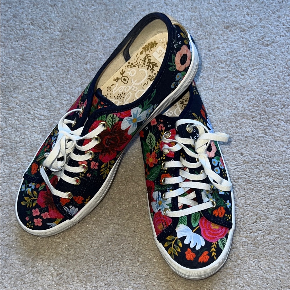 Keds x Rifle Paper Navy Floral Canvas Sneakers size 9 excellent